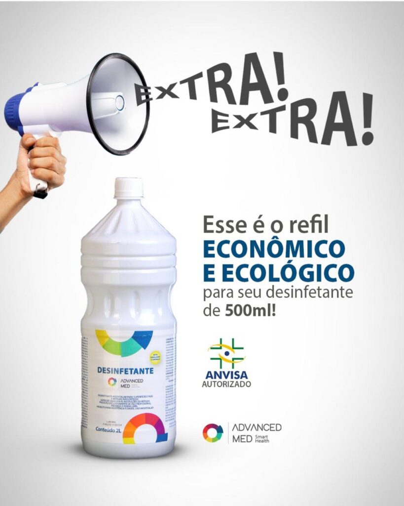 <a href="#" title="Clique para saber mais sobre o refil econômico e ecológico do Desinfetante Hospitalar ADVANCED MED, ideal para reabastecer o frasco de 500ml e autorizado pela ANVISA."> <img decoding= Refil econômico e ecológico de 2L do Desinfetante Hospitalar ADVANCED MED, ideal para reabastecer o frasco de 500ml. Produto autorizado pela ANVISA, oferecendo uma solução eficiente e sustentável para desinfecção.
