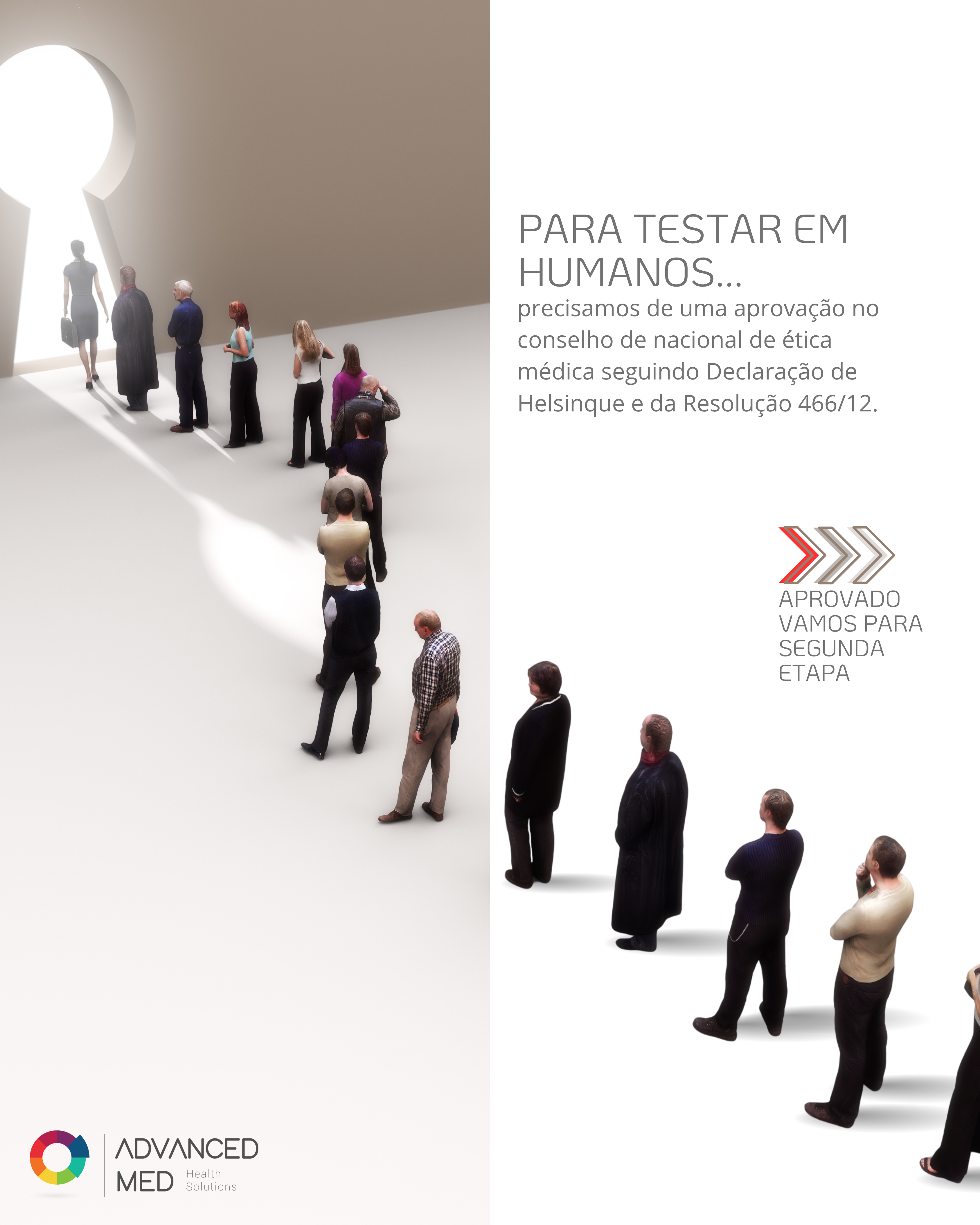 Teste dermatológico ético com voluntários humanos saudáveis, sem uso de animais. Compromisso da ADVANCED MED com ciência, responsabilidade e respeito à vida.