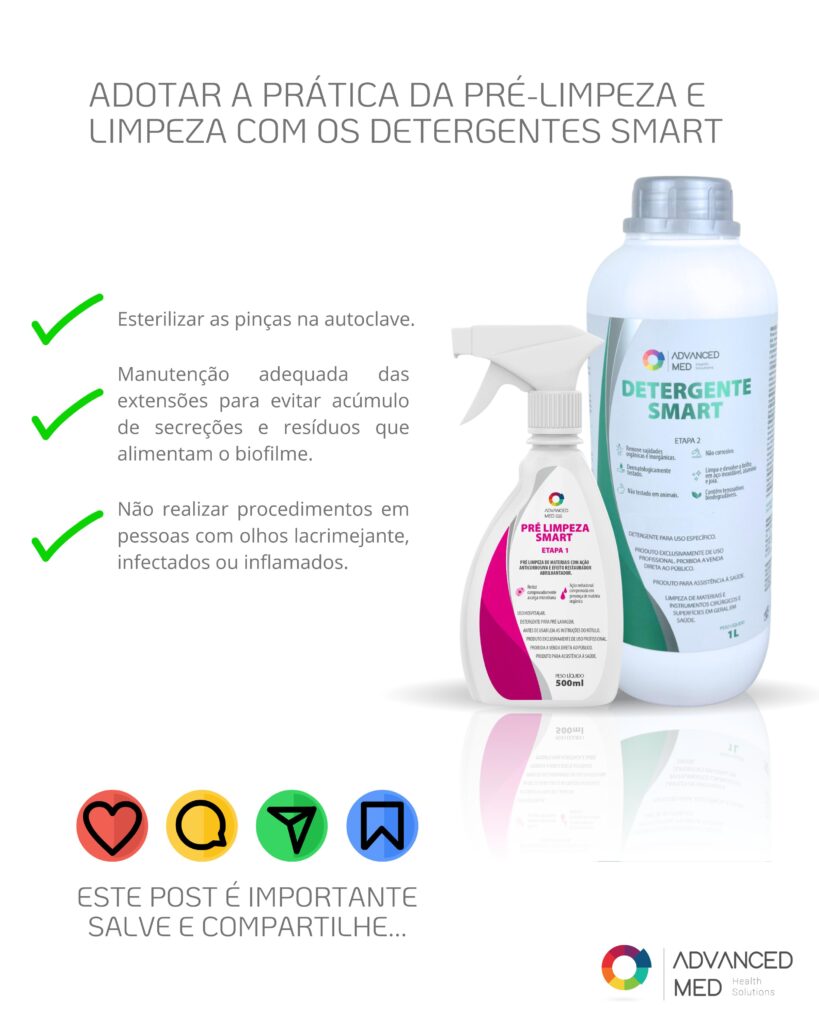 Close de olho com sinais de irritação ocular, representando o aumento de infecções oculares e conjuntivite causadas por falta de higienização correta em procedimentos de extensão de cílios. Imagem da Advanced Med destacando a importância do uso do Pré-Limpeza SMART e Detergente Hospitalar SMART para a biossegurança na estética, especialmente para lash designers e esteticistas.